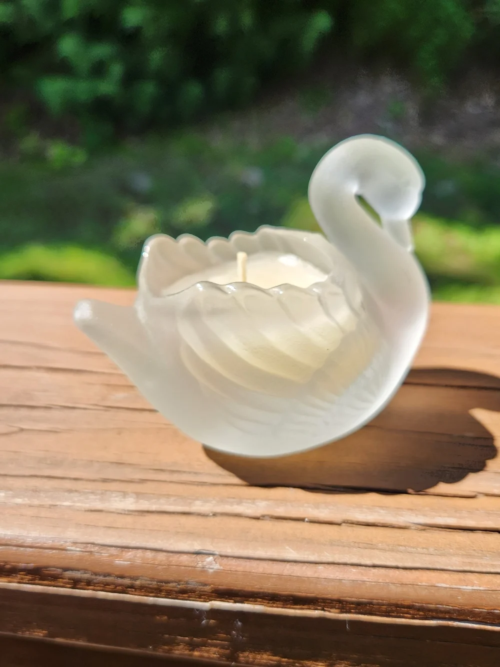 Frosted Glass Swan Candle Holder with Original Candle